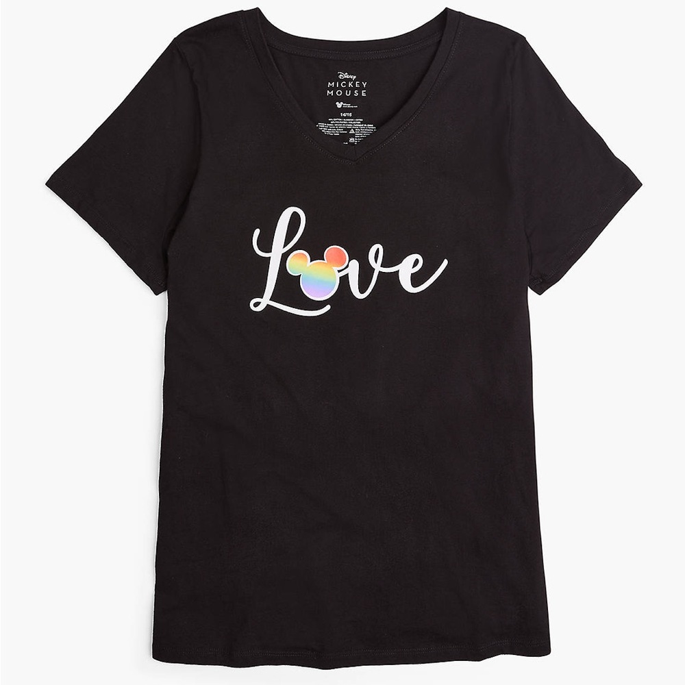 Short-Sleeve V-Neck Rainbow Mickey Love Graphic Tee